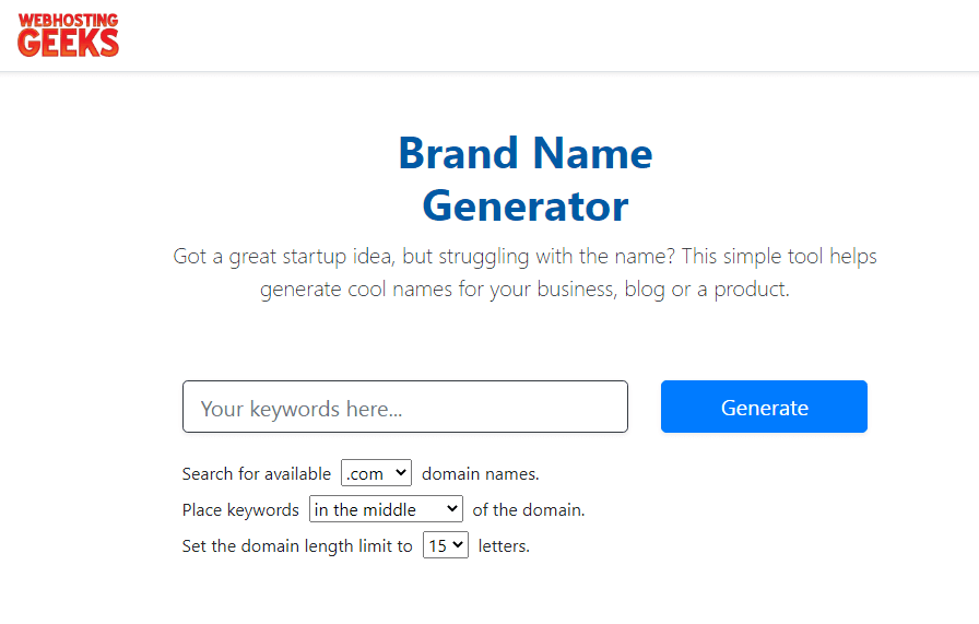 WebHostingGeeks business name generator